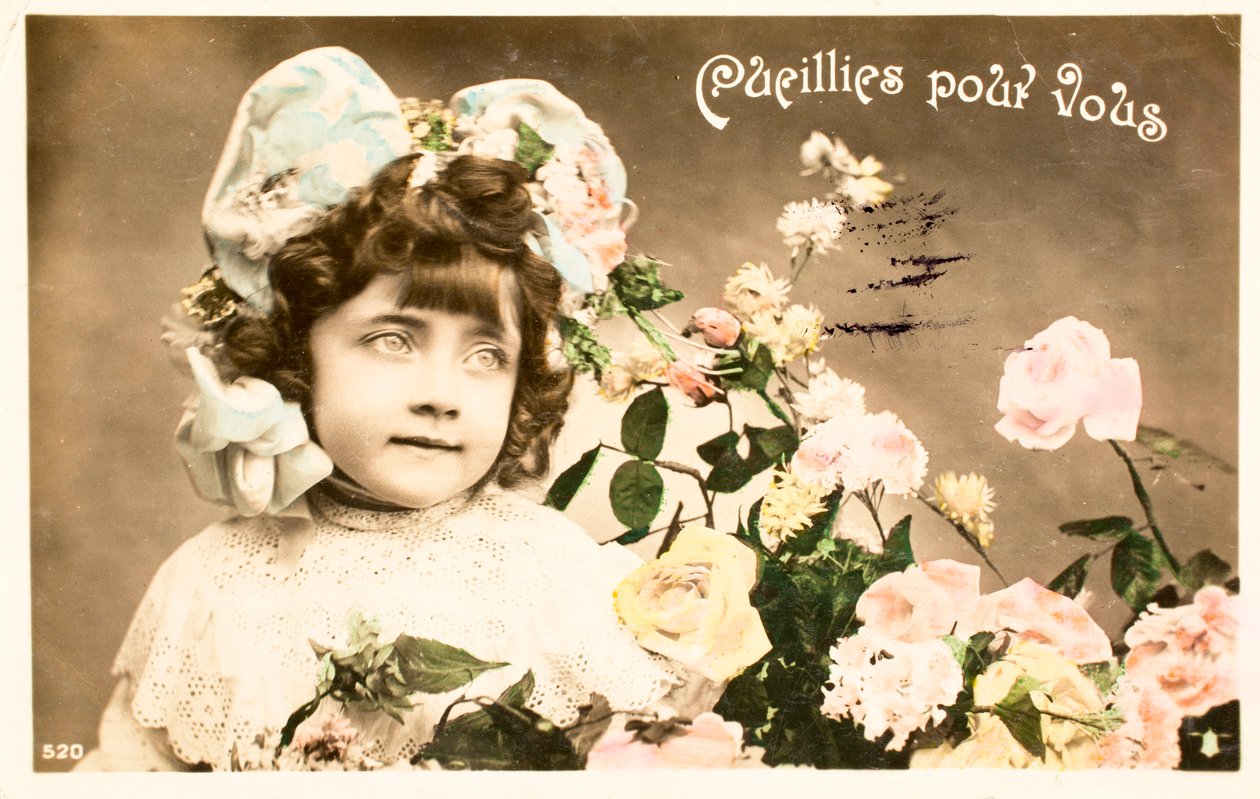 Alte Postkarte Für dich gepflückt Rosa von William M. Timlin