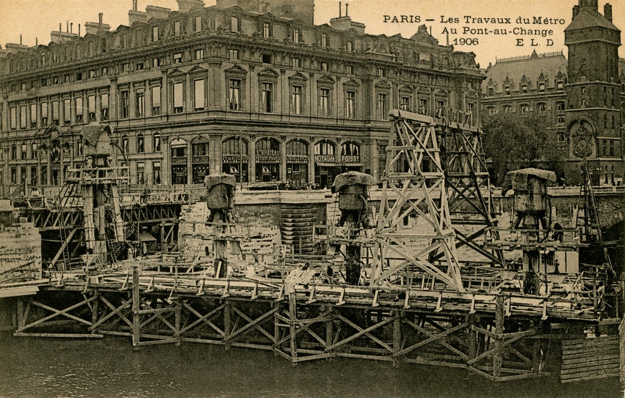 Bau der Pariser Metro an der Pont-au-Change von Unbekannter Künstler