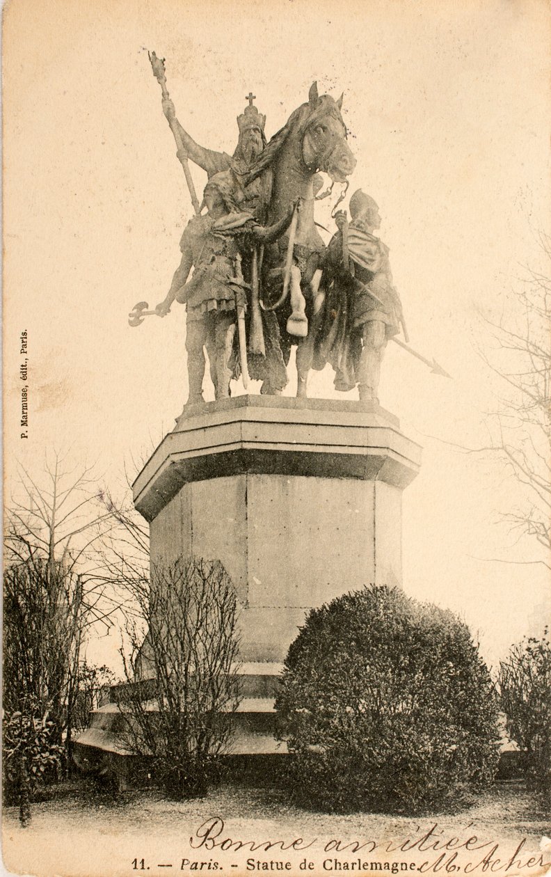 Postkarte/Statue von Karl dem Großen/Paris/Seine/Île-de-France/Frankreich von William M. Timlin