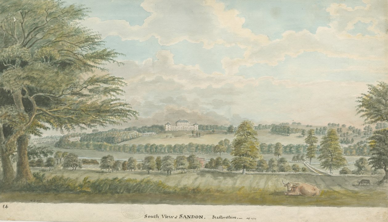 Sandon Hall: Aquarell, 1797 von Unbekannt
