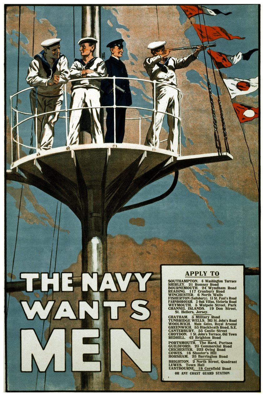 Die Marine sucht Männer, ca. 1915 (Lithographie) von Unbekannt