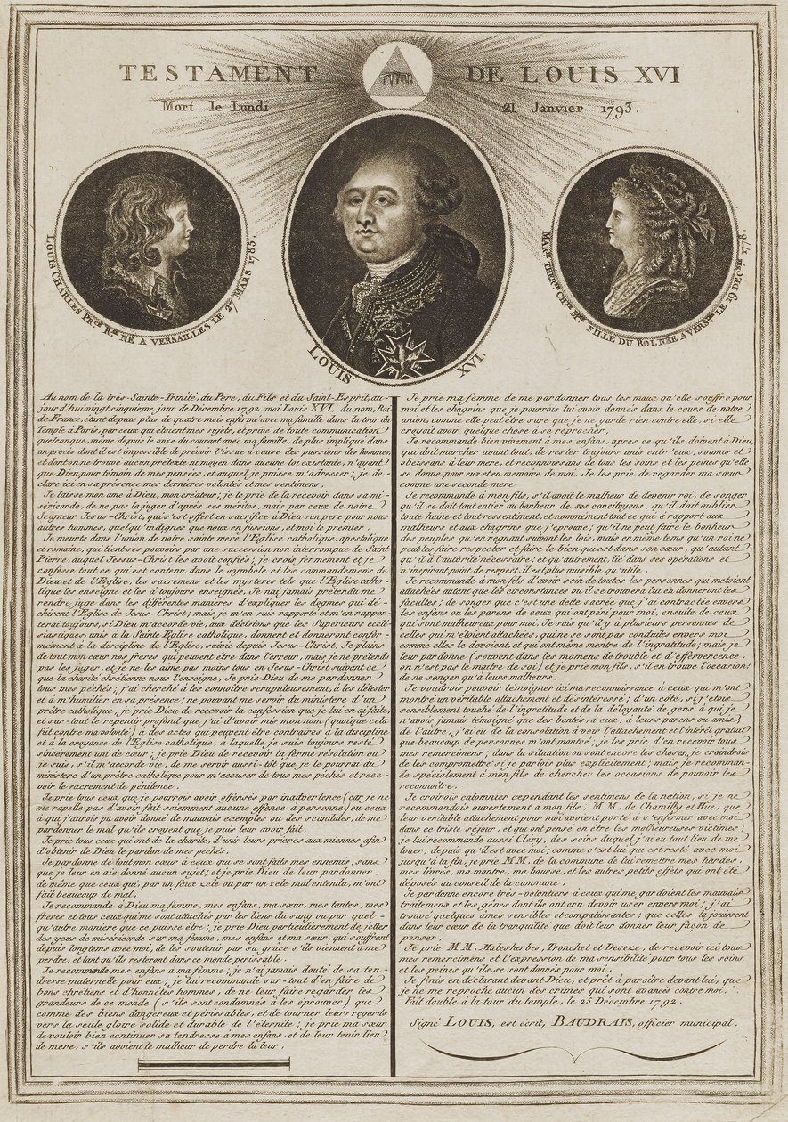 Testament von Louis XVI von Unidentified