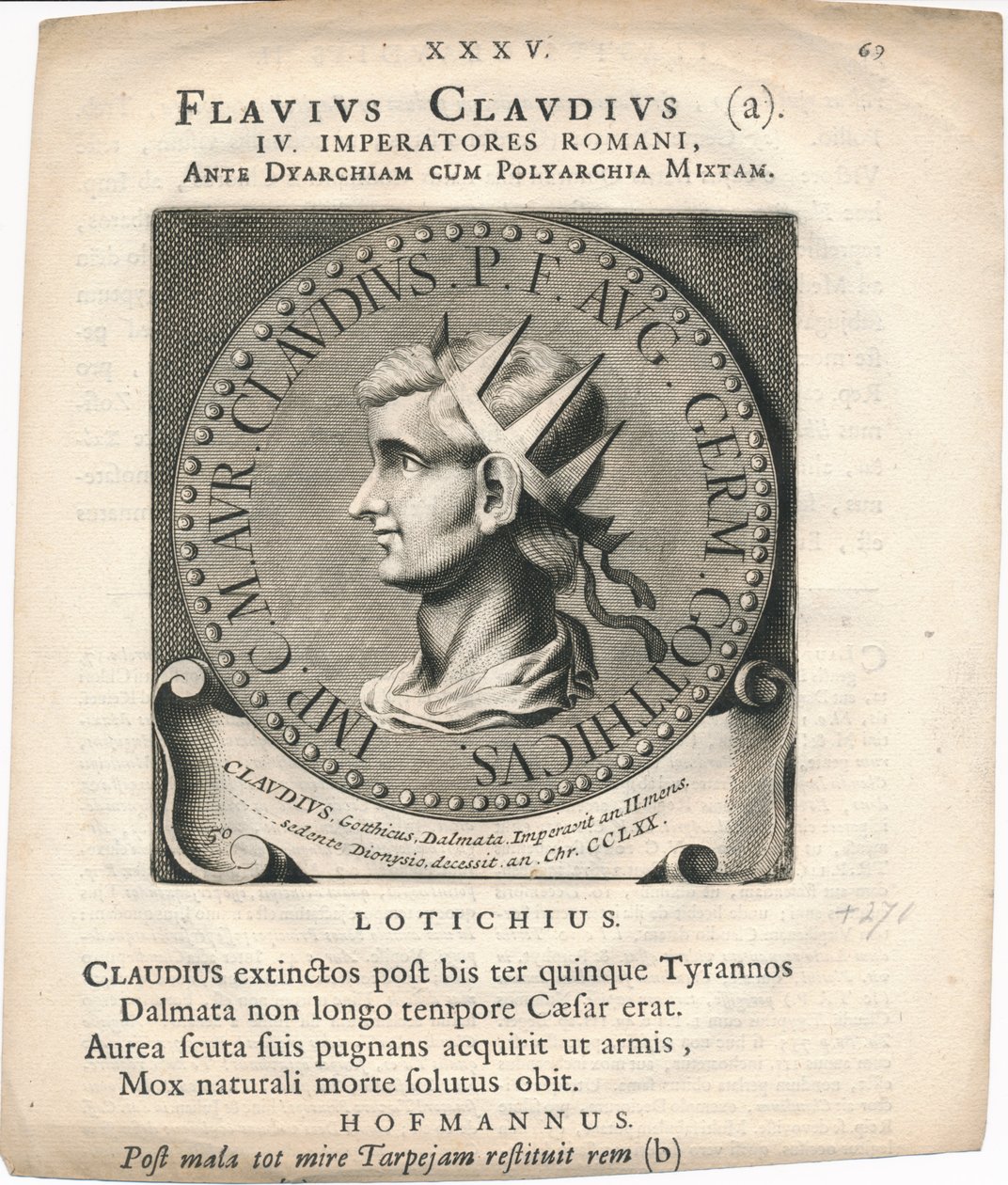 Gravur im Medaillon von Marcus Aurelius Claudius Quintillus von Unknown