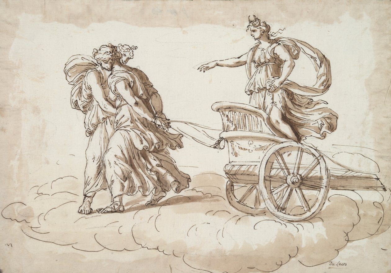 Diana in einem von zwei Frauen gezogenen Wagen von Unknown
