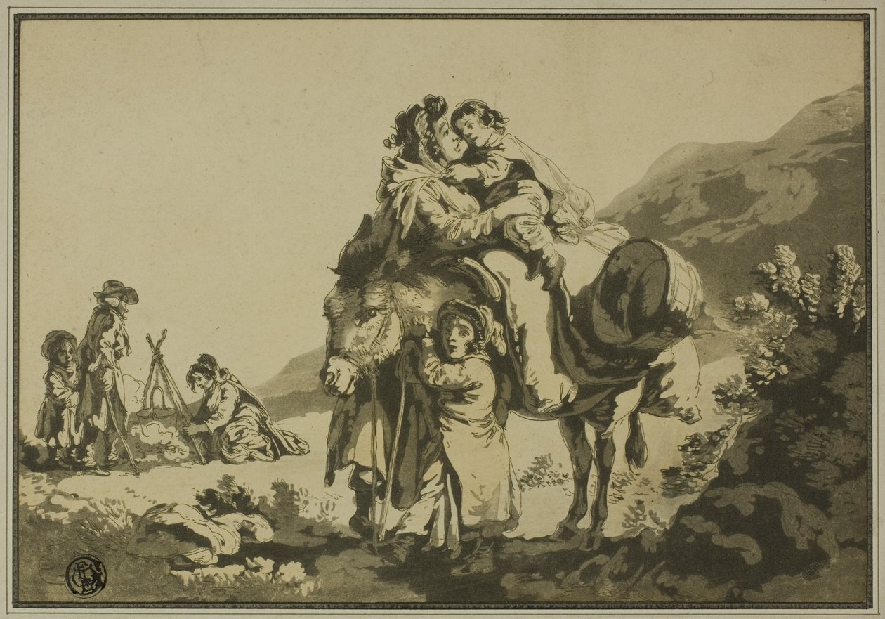 Familie von Reisenden beim Ausruhen von Unknown