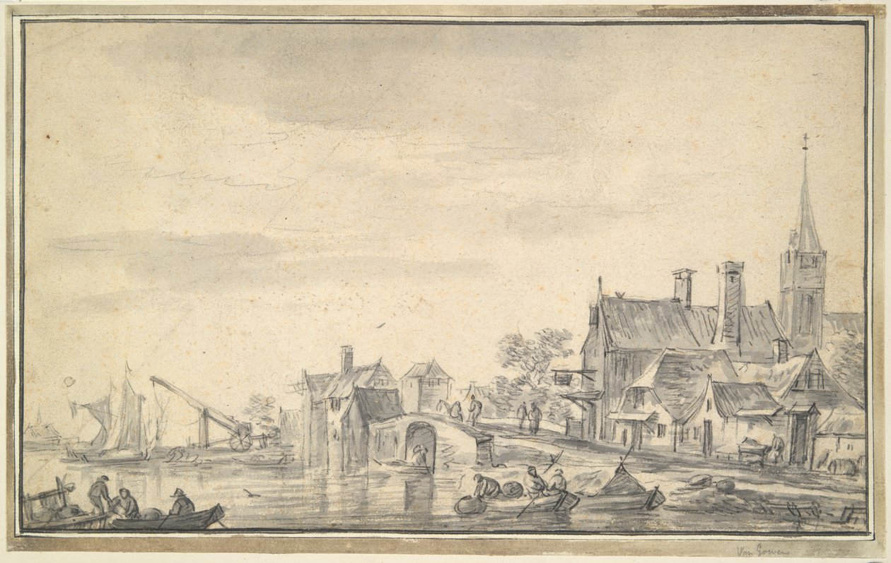 Dorf in der Nähe von Wasser von Unknown