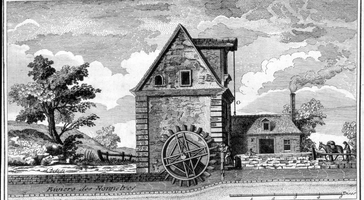 Wassermühle. Gravur um 1800. von Unknown artist