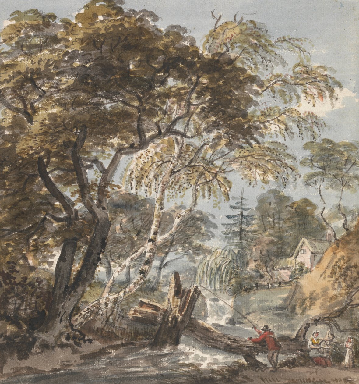 Ein Waldstrom mit Angler von Unknown artist