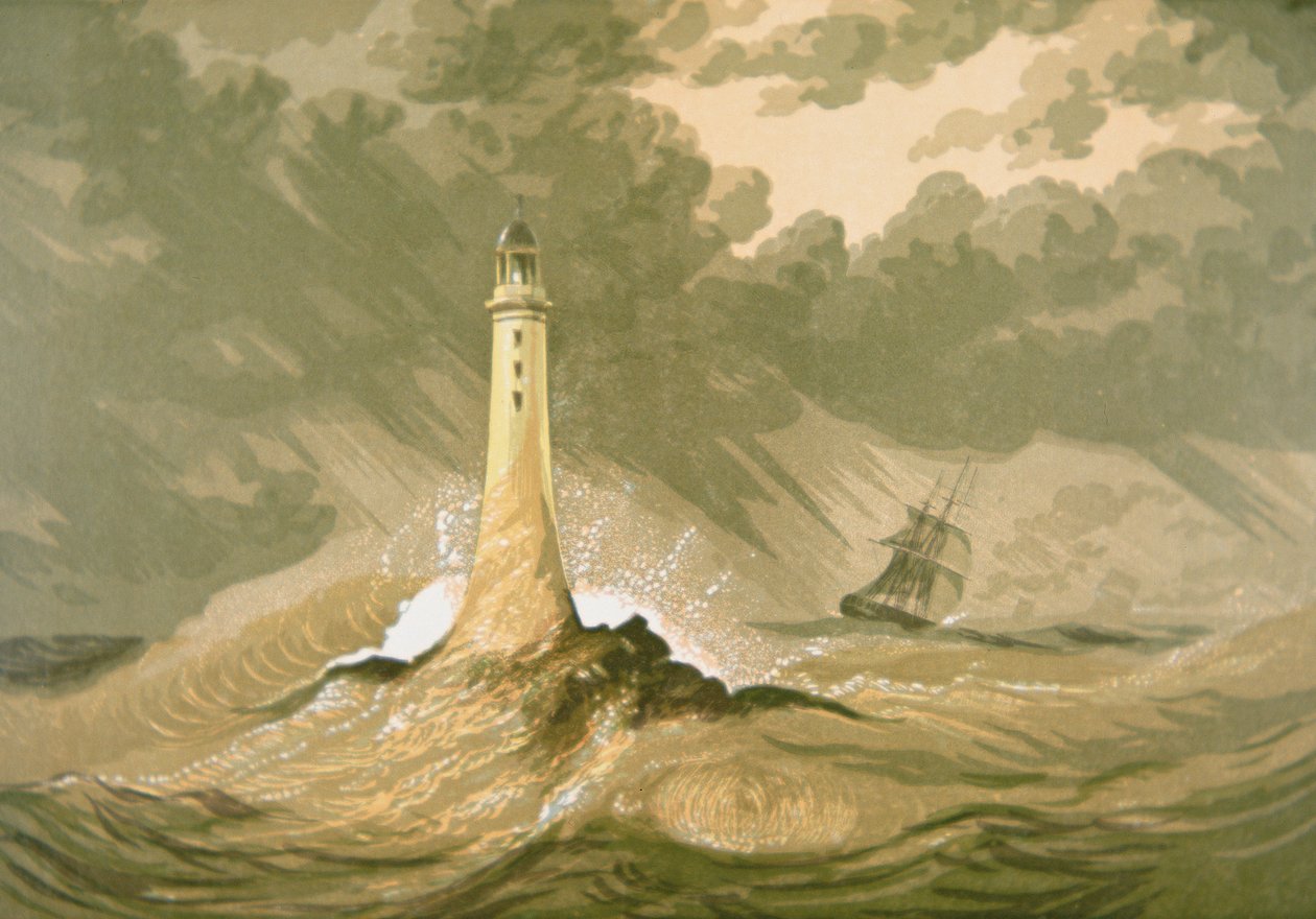 Leuchtturm mit Segelschiff von Unknown artist