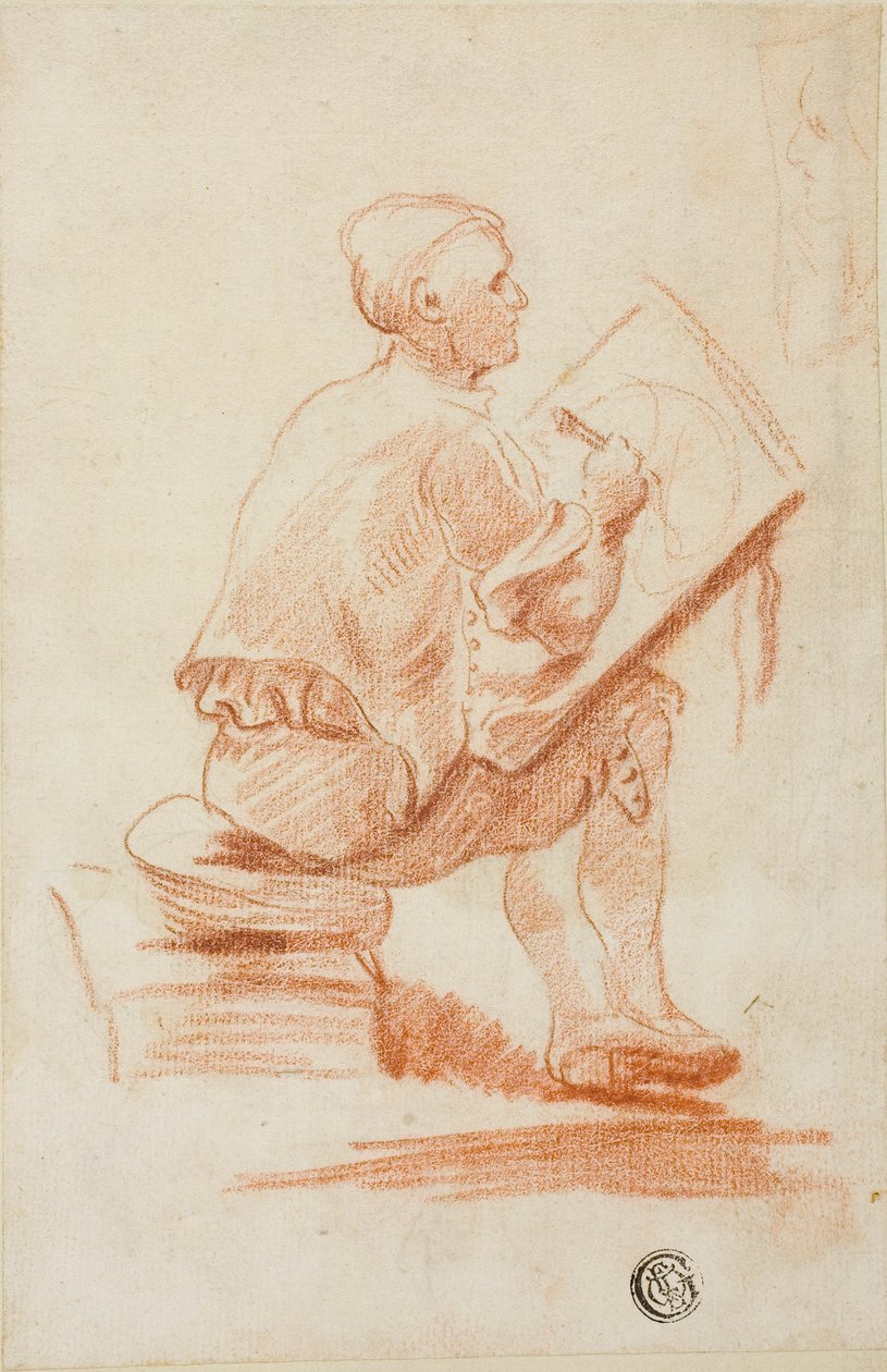 Mann auf Hocker sitzend von Unknown artist
