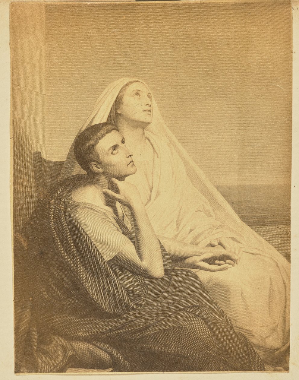 [Mann und Frau blicken nach oben] von Unknown artist