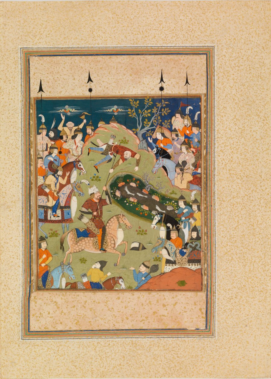 Rustam hebt Qanun von seinem Pferd von Unknown artist