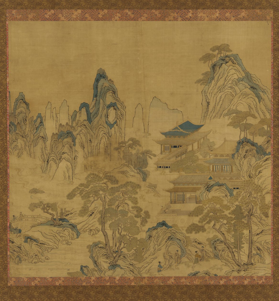 Wandteppich: Landschaft - ein Palast in den Bergen von Unknown artist
