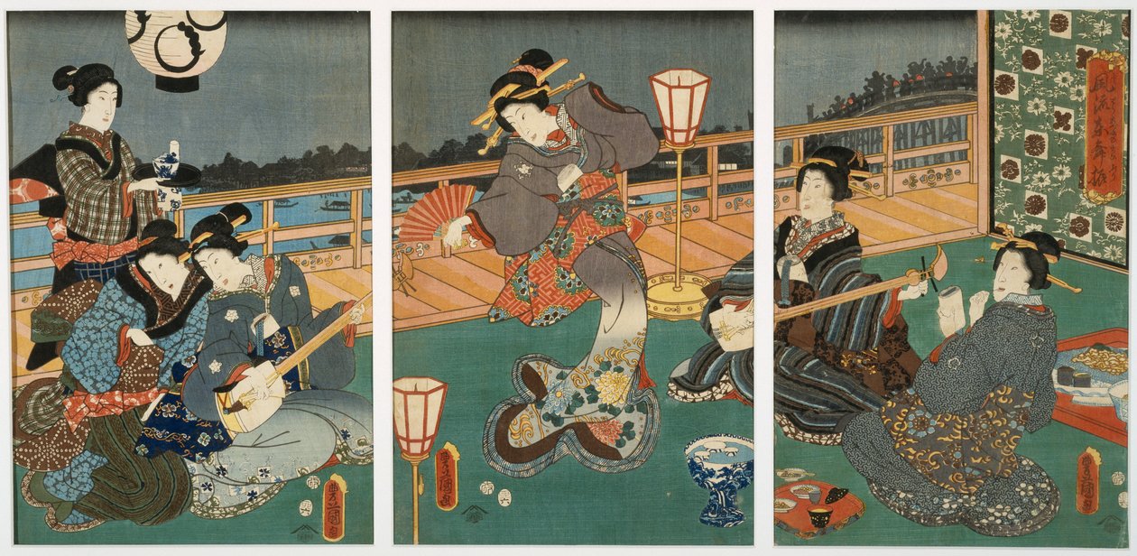 Kurtisanen unterhalten, Triptychon von Utagawa Kunisada