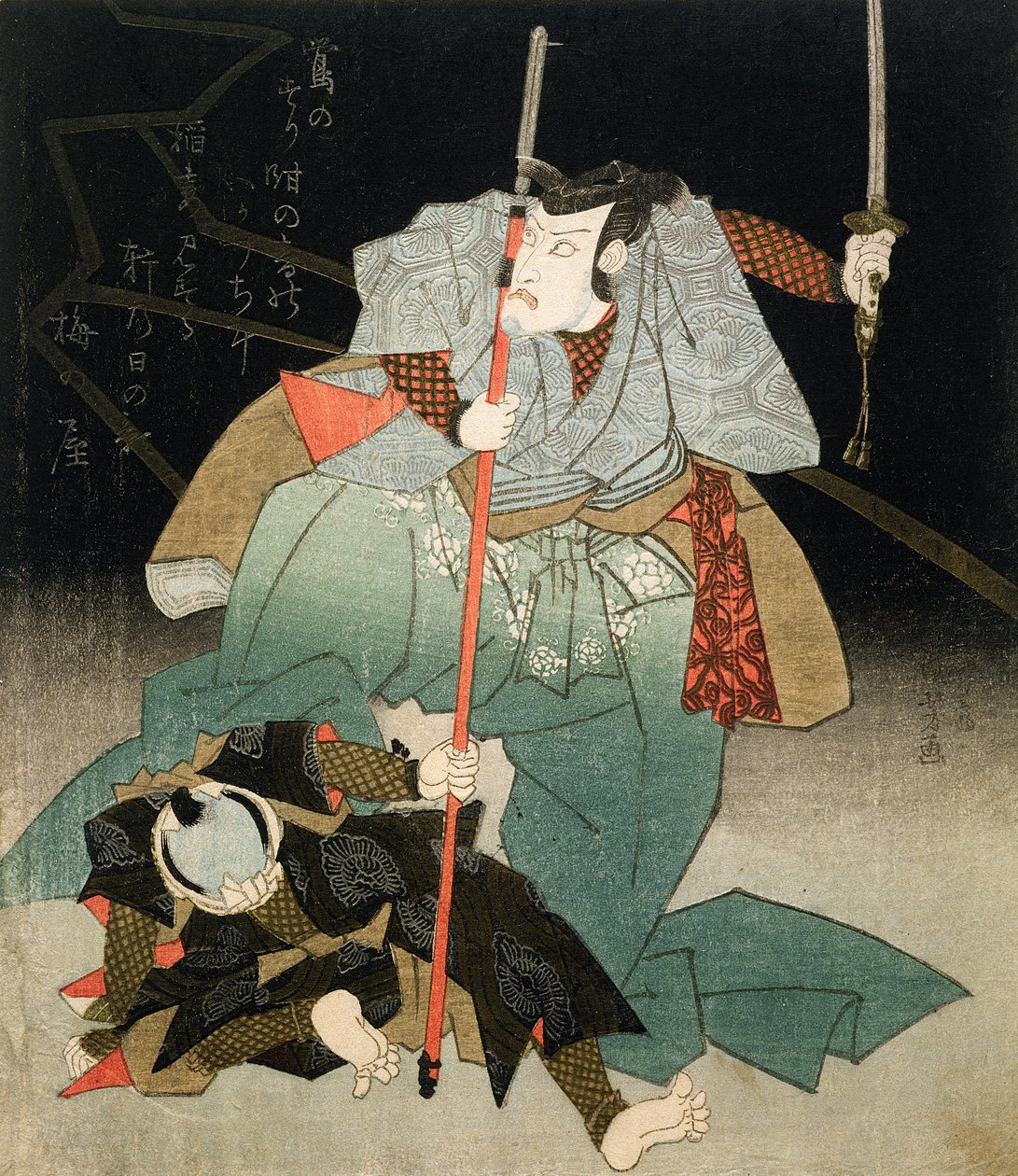Ichikawa Danjuro VII überwältigt einen Gesetzesoffizier, ca. 1830-44 von Utagawa Kuniyoshi