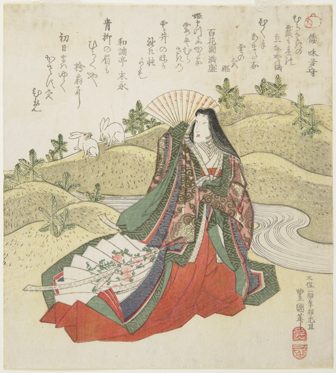 (Hofdame und zwei Kaninchen), Januar 1831 von Utagawa Toyokuni
