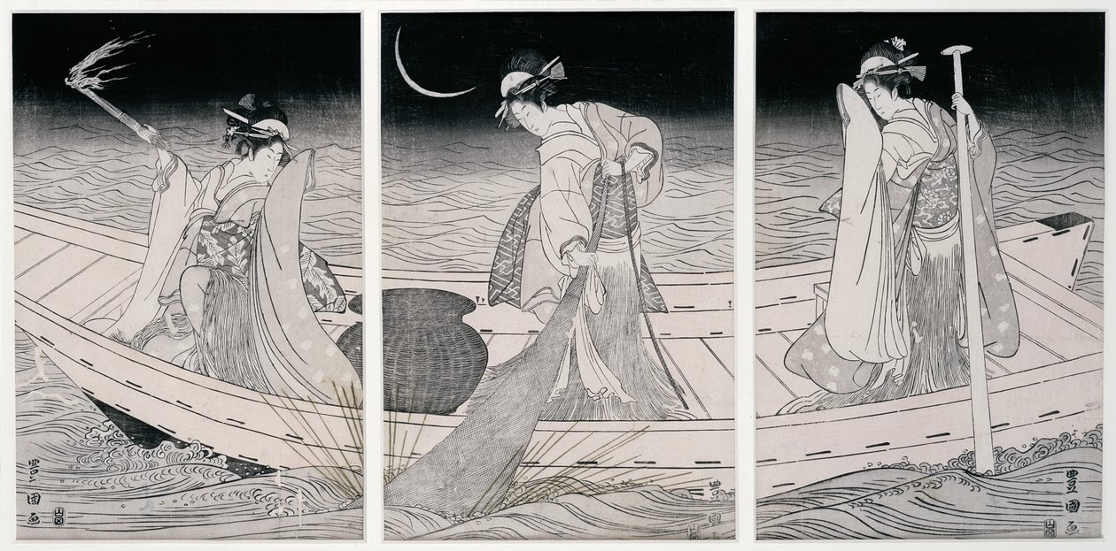 Drei Frauen auf einem Boot beim Nachtfischen von Utagawa Toyokuni