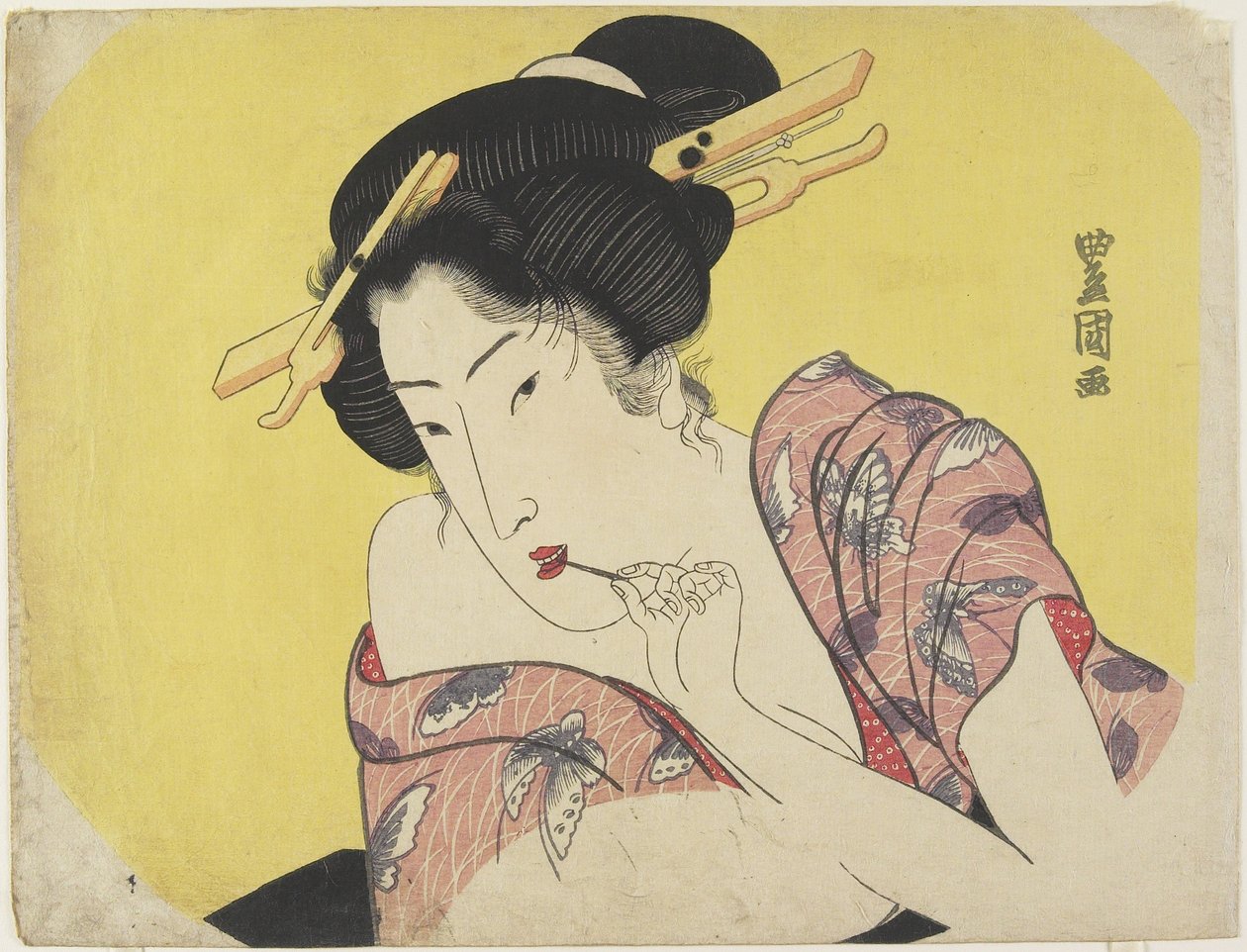 Frau benutzt einen Zahnstocher, ca. 1820 von Utagawa Toyokuni
