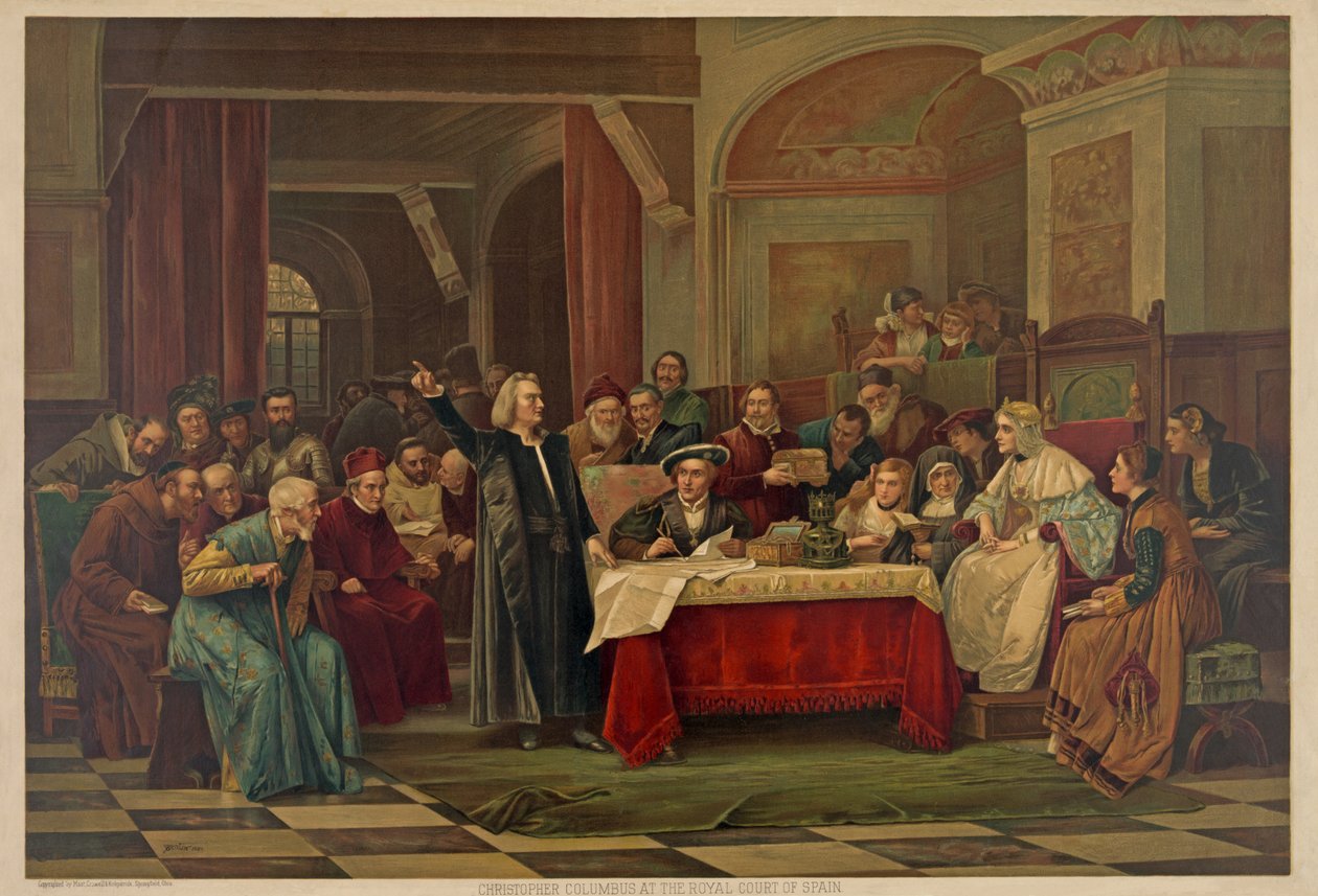 Christoph Kolumbus am königlichen Hof von Spanien, veröffentlicht 1884 von Vaclav Brozik