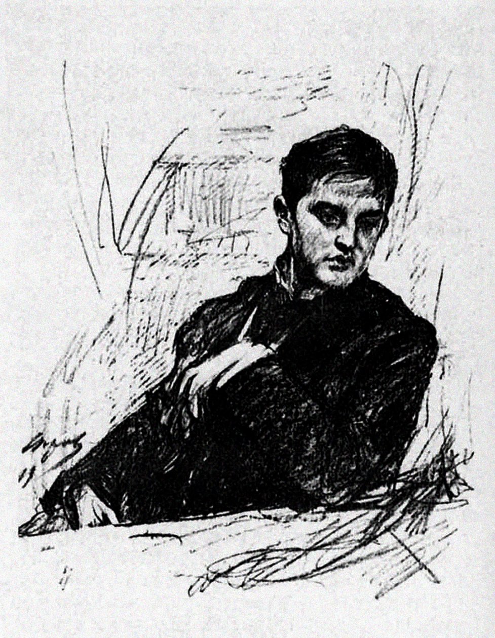 Dmitry Filosofov (Kohle auf Papier) von Valentin Aleksandrovich Serov