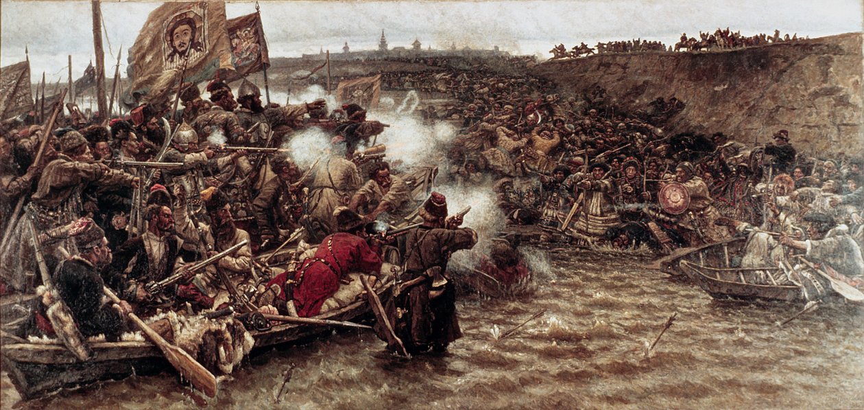 Jermaks Eroberung Sibiriens im Jahr 1582, 1895 von Vasilij Ivanovic Surikov