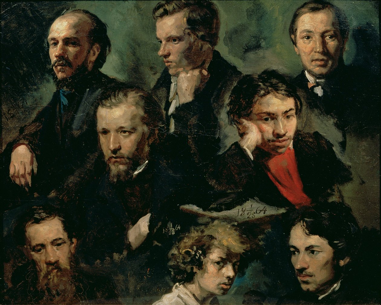 Selbstporträt und Porträts von Freunden, 1864 von Vasily Maximov