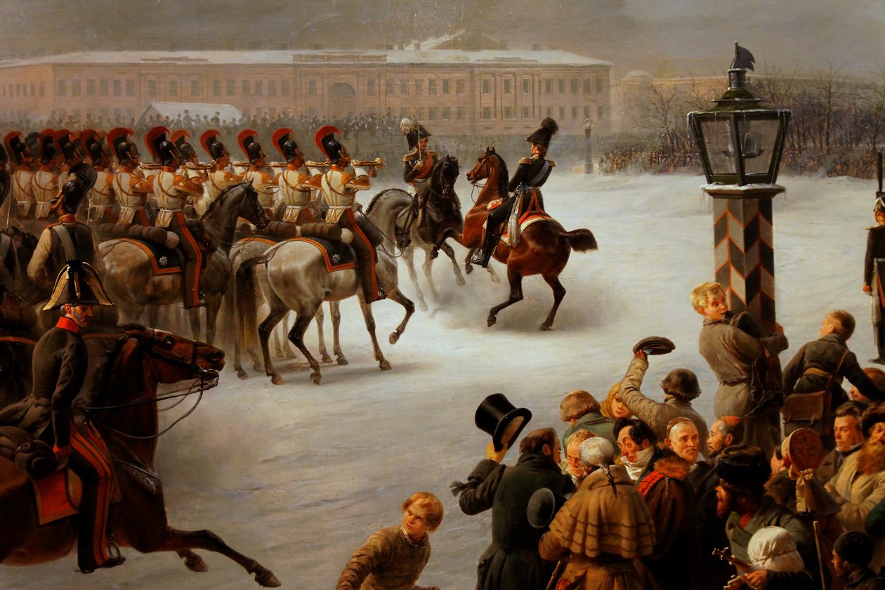 Angriff auf das Quadrat der Dekabristen durch das Garderegiment am 14. Dezember 1825 von Georg Wilhelm Timm