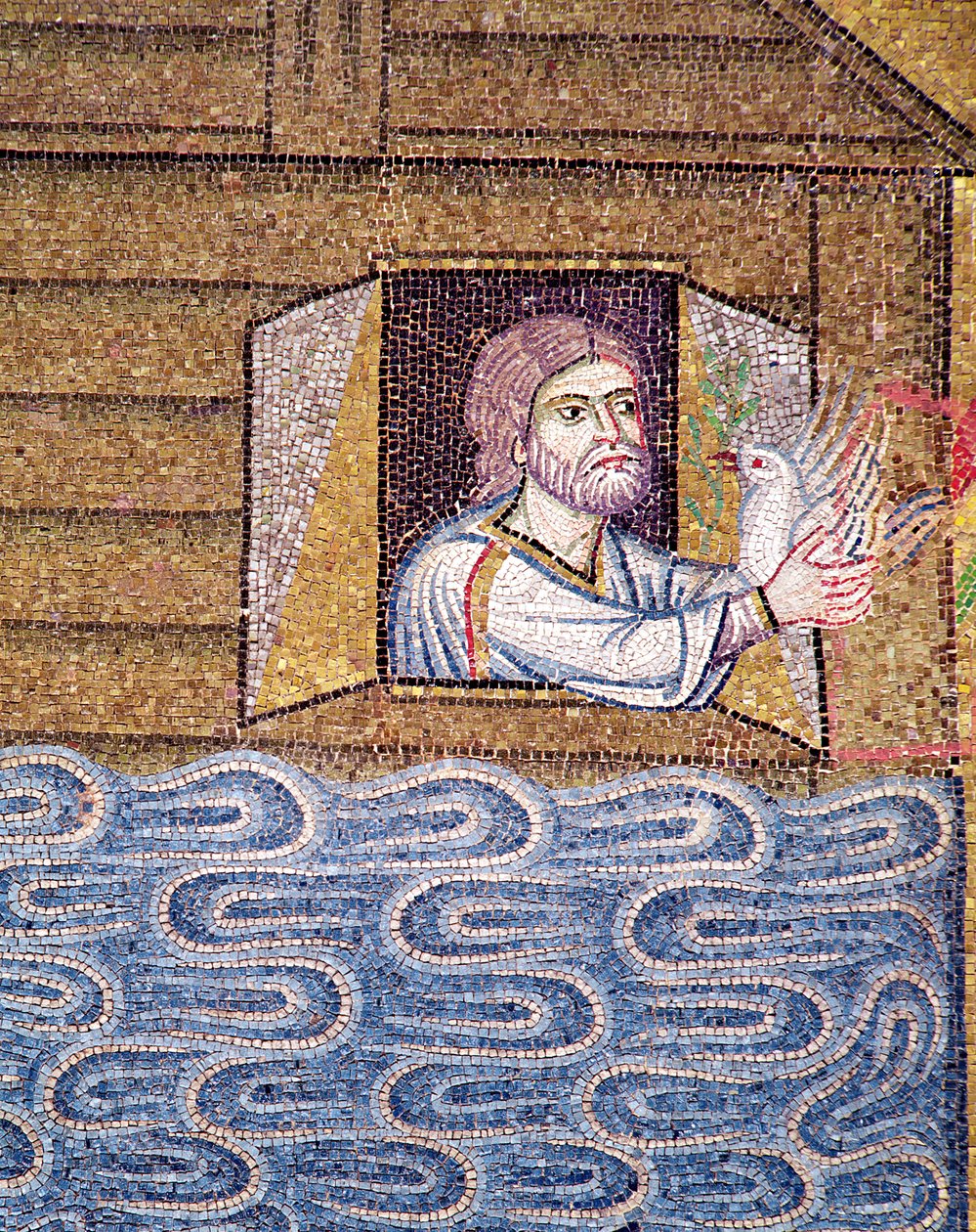 Die Sintflut, aus dem Atrium, Detail von Noah, der die weiße Taube empfängt von Byzantine School
