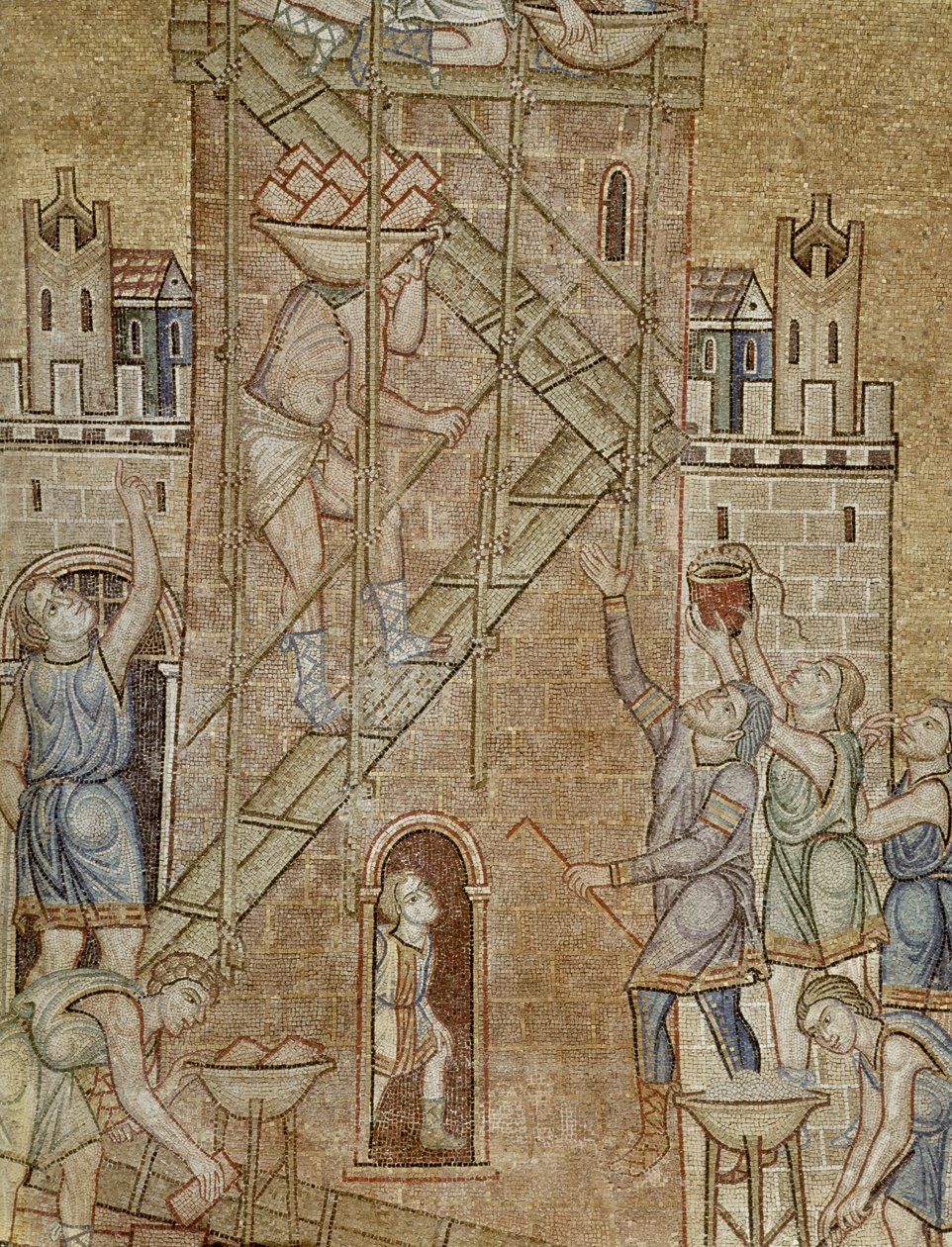Der Turm von Babel, aus dem Atrium, (Detail) von Byzantine School