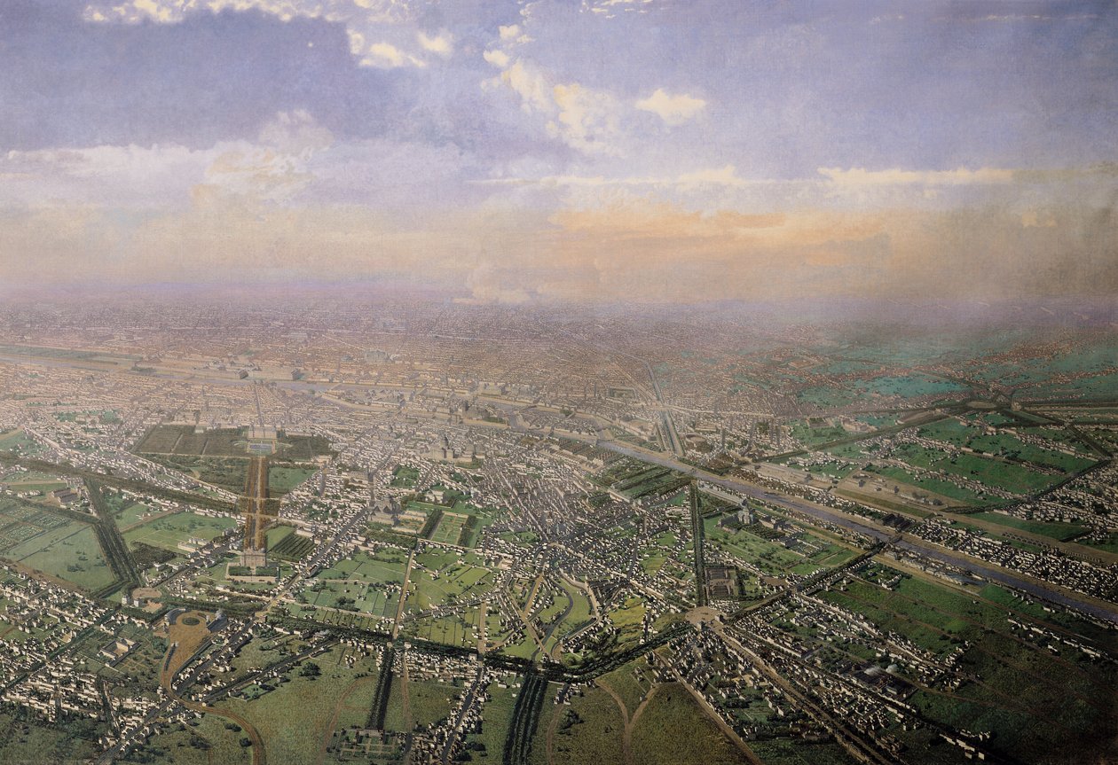 Gesamtansicht von Paris aus einem Heißluftballon, 1855 (Detail) von Victor Navlet