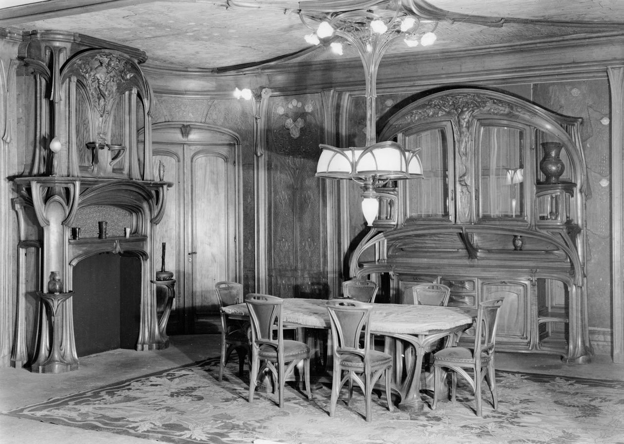 Jugendstil-Esszimmer, 1903-06 (sw Foto) von Eugene Vallin