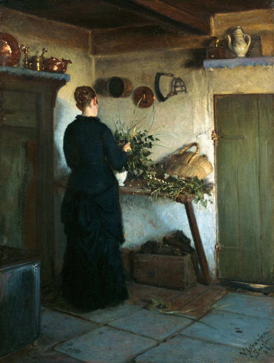 Die Frau des Künstlers arrangiert Blumen von Viggo Johansen