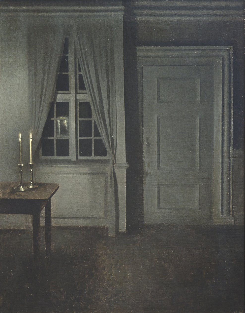 Interieur mit zwei Kerzen von Vilhelm Hammershøi
