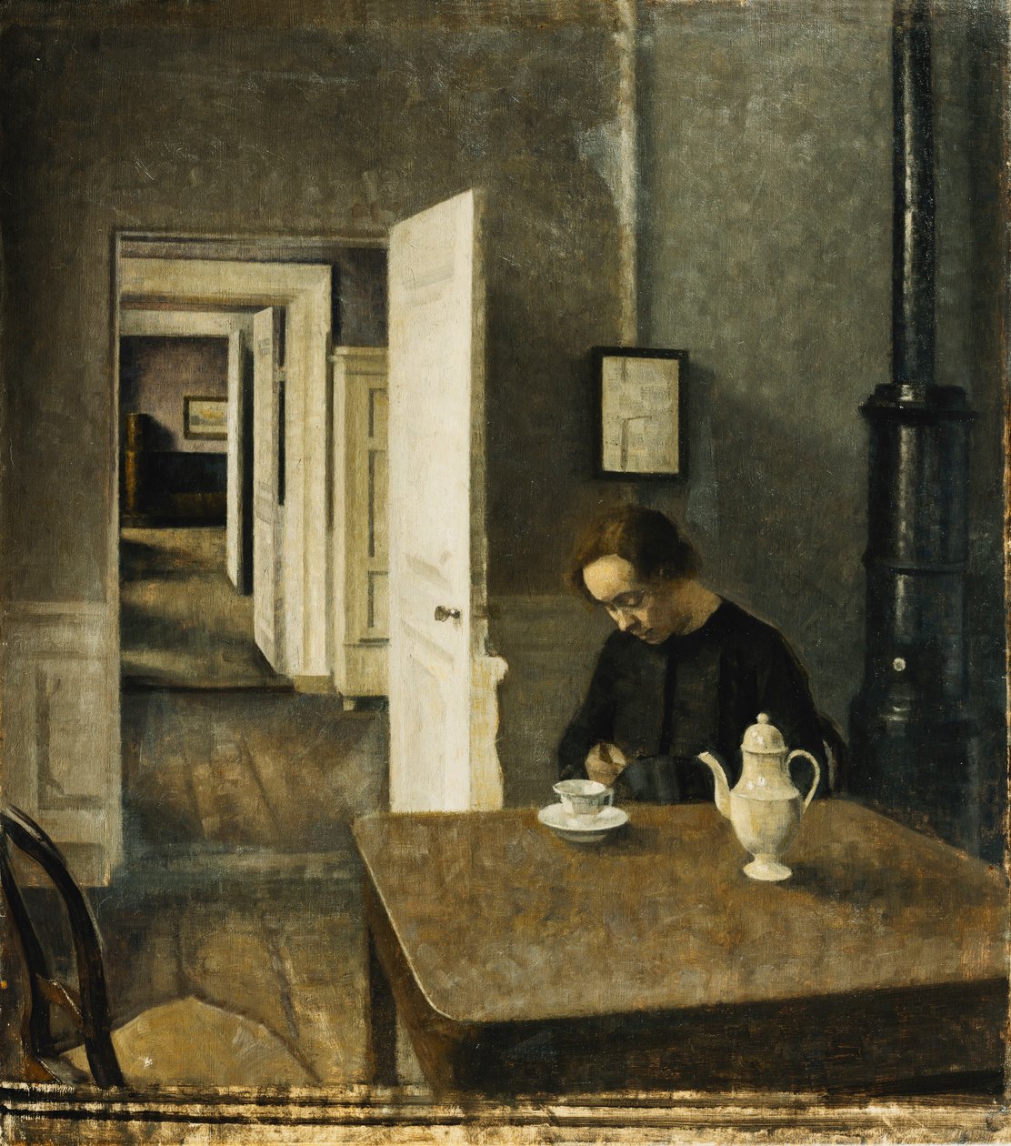 Ein Innenraum, Strandgade 25, 1915 von Vilhelm Hammershoi
