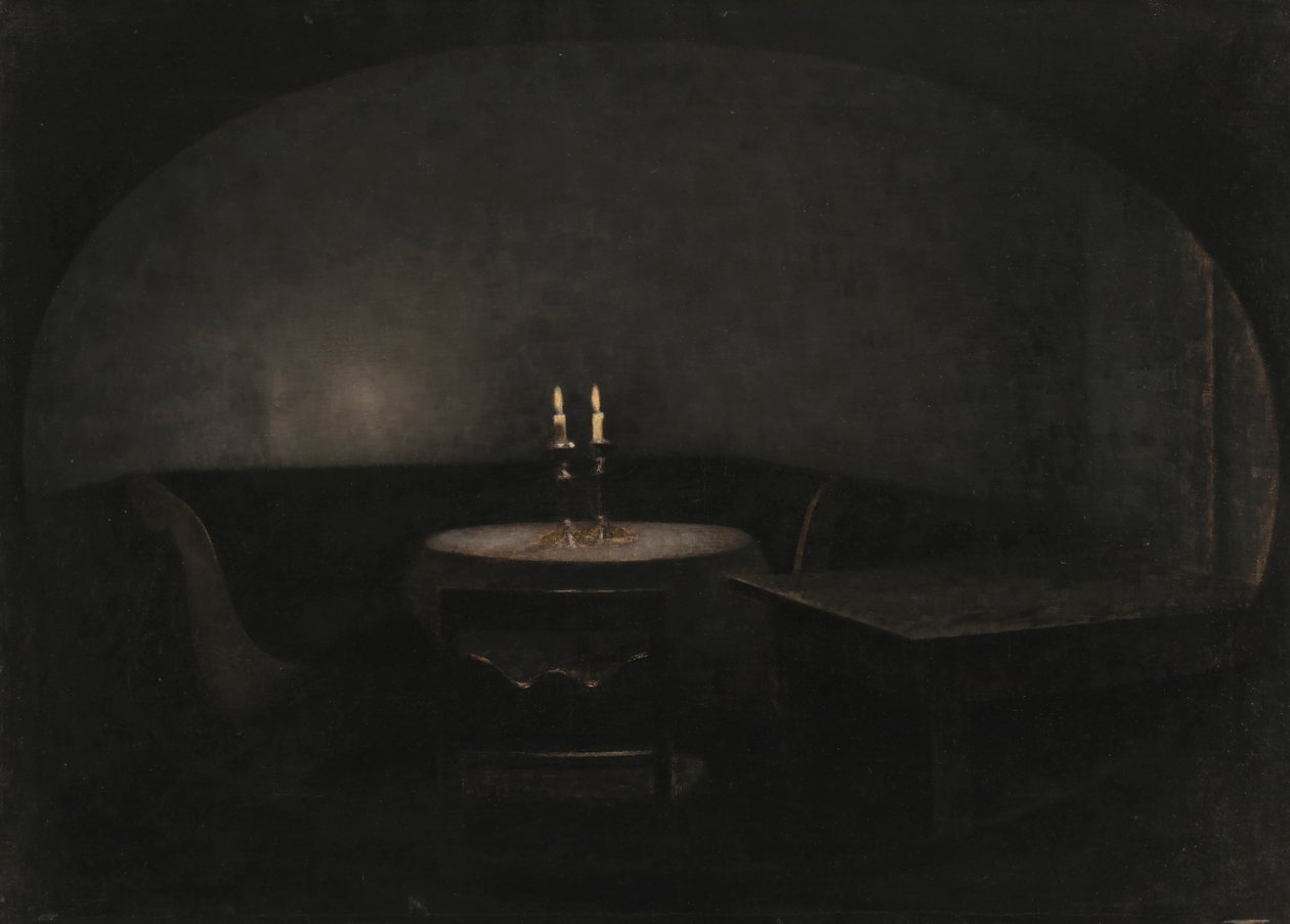 Innenraum, künstliches Licht von Vilhelm Hammershoi