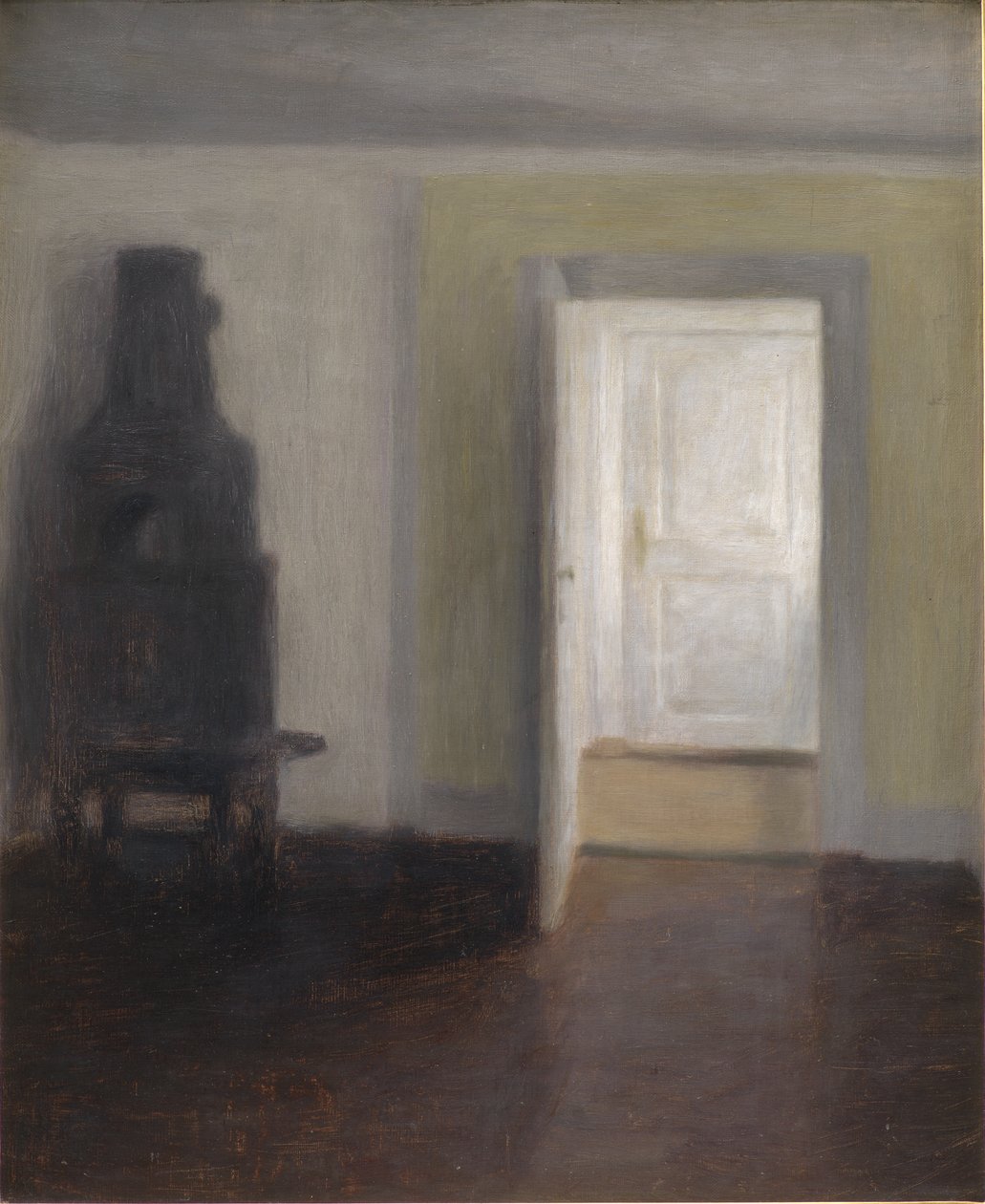 Innenraum mit einem alten Ofen von Vilhelm Hammershoi