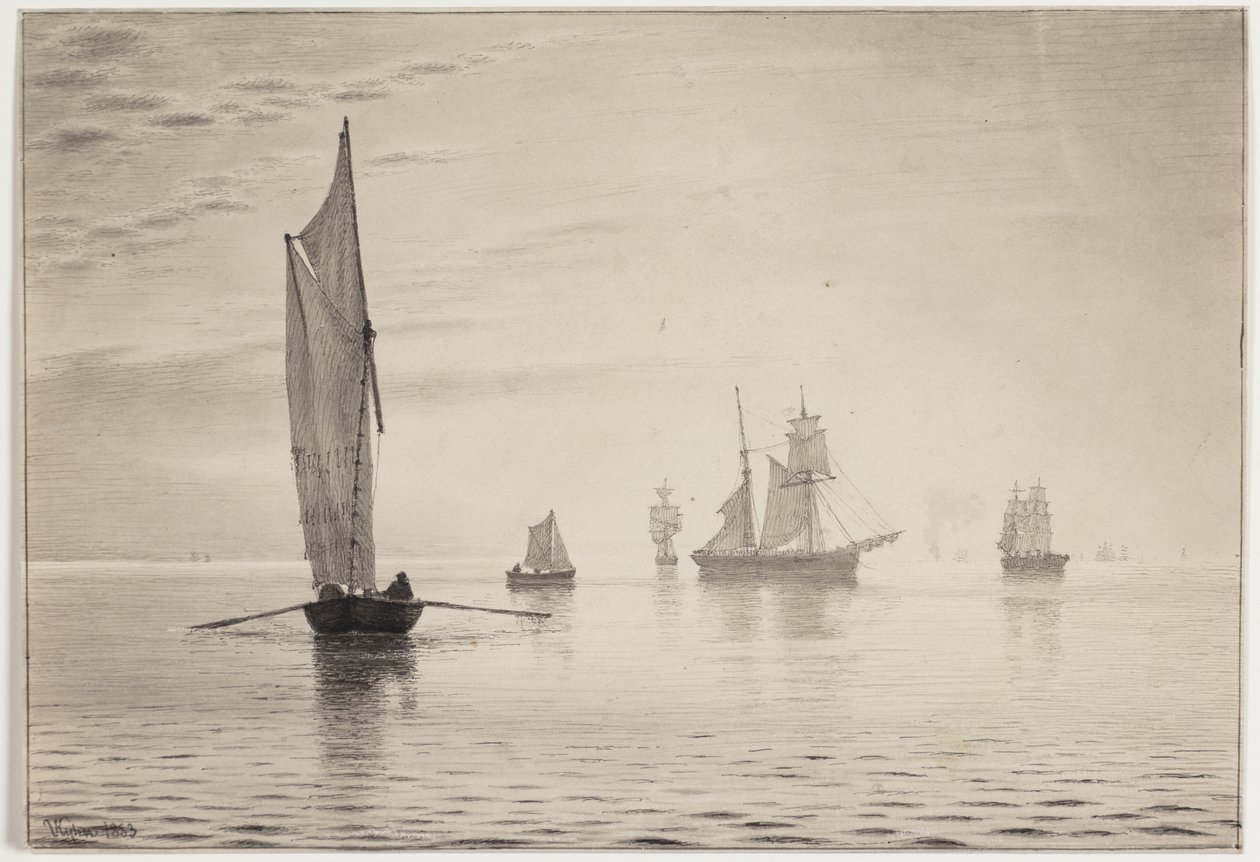 Schiffe bei ruhigem Wetter auf dem See von Vilhelm Kyhn
