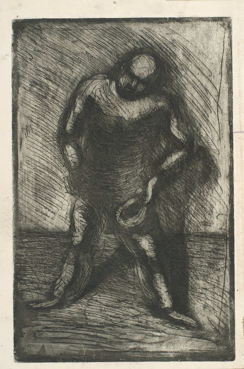 Mann mit gespreizten Beinen und Hut in der Hand von Vilhelm Lundstrøm