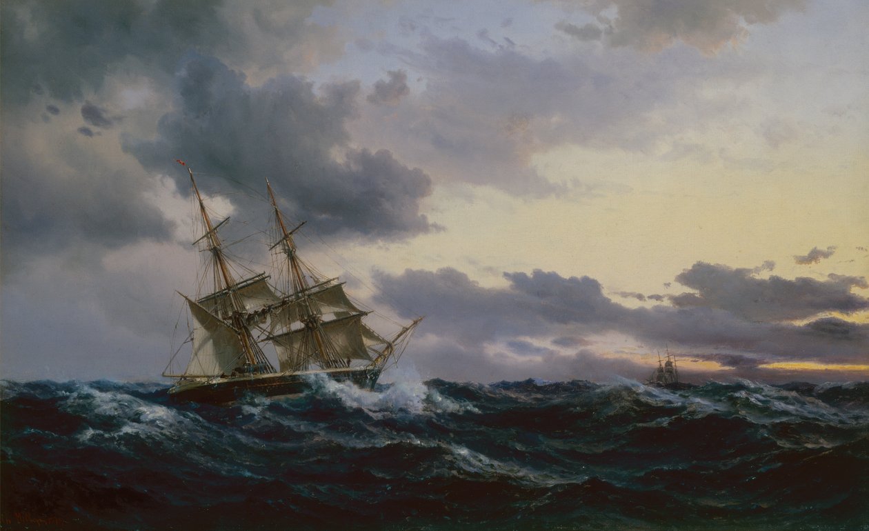 Segelschiffe in stürmischer See von Vilhelm Melbye