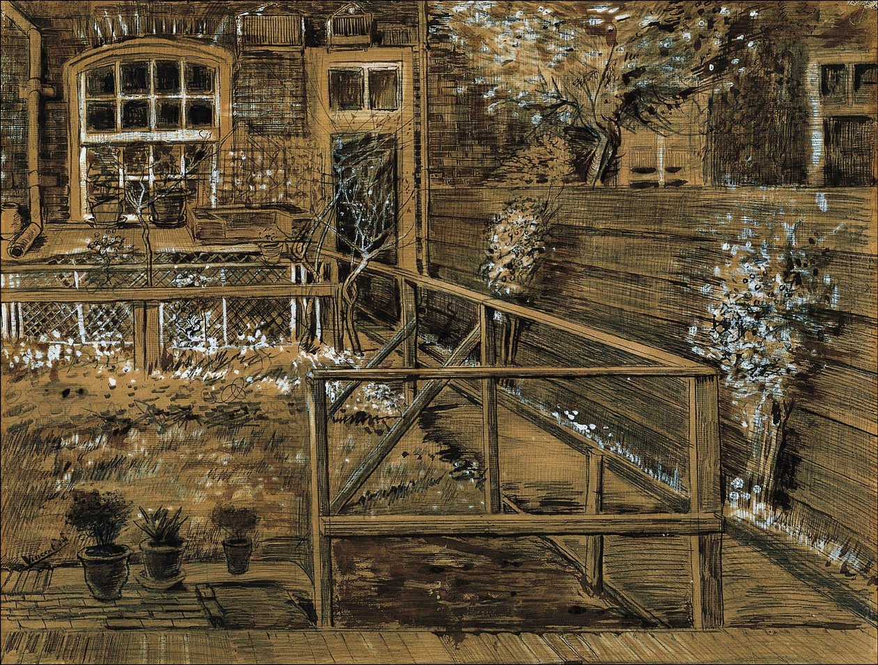 Der Garten hinter dem Haus von Siens Mutter in Den Haag von Vincent van Gogh