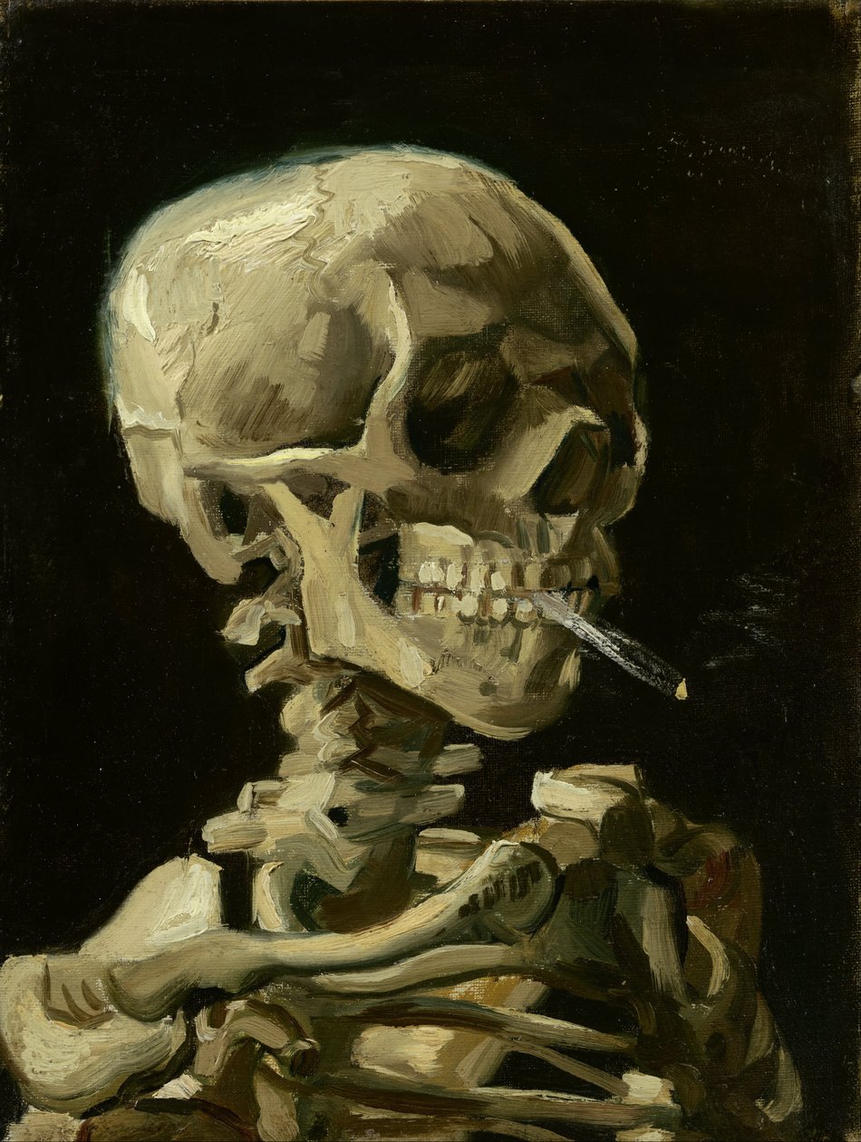 Kopf eines Skeletts mit einer brennenden Zigarette von Vincent van Gogh