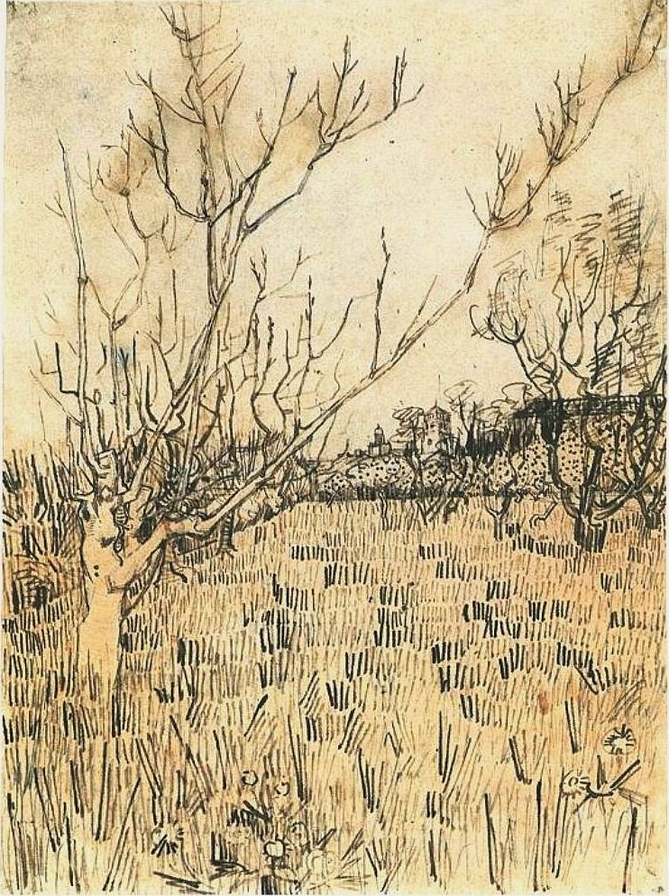 Obstgarten mit Arles im Hintergrund von Vincent van Gogh