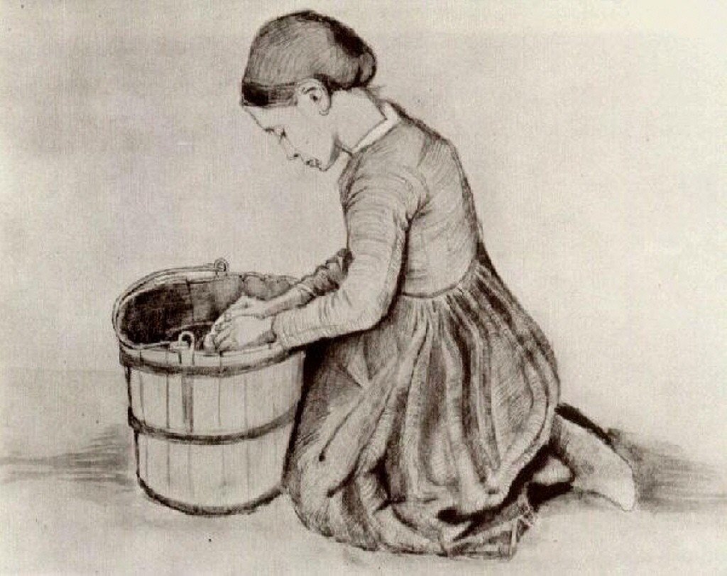 Mädchen vor einem Eimer kniend von Vincent van Gogh