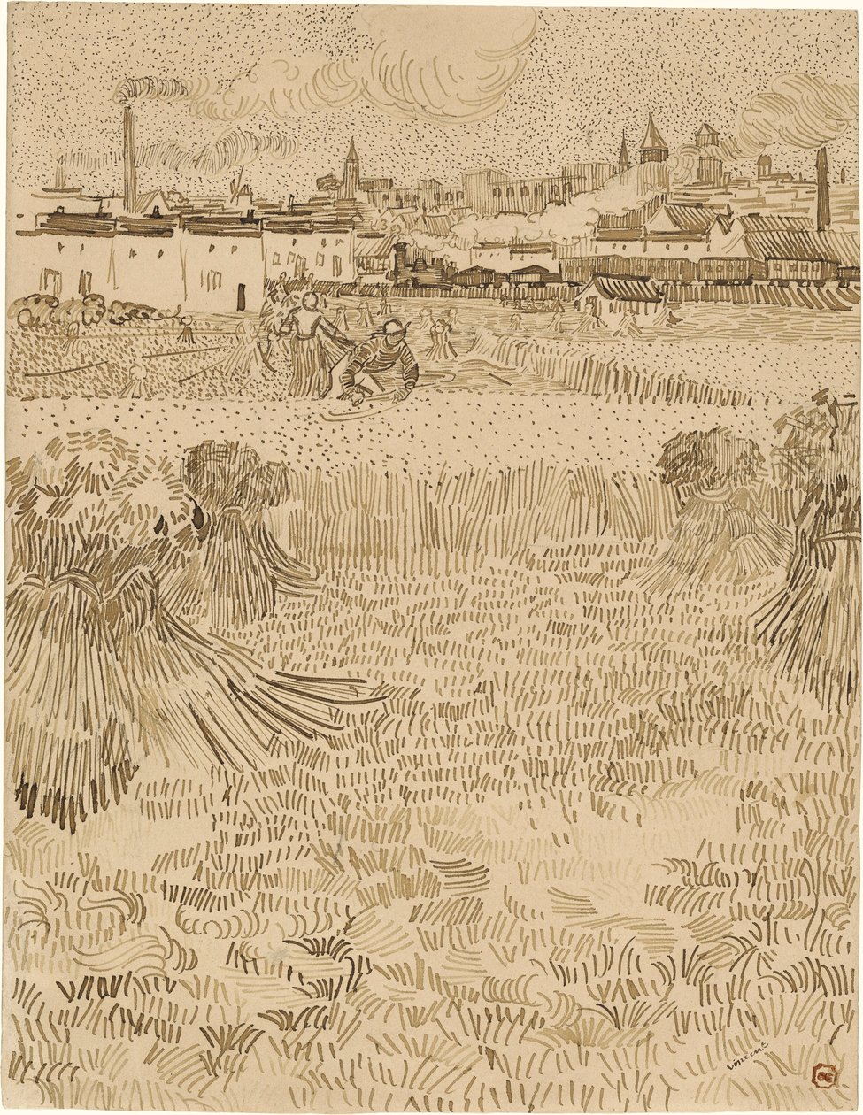 Arles. Blick von den Weizenfeldern (1888) von Vincent van Gogh