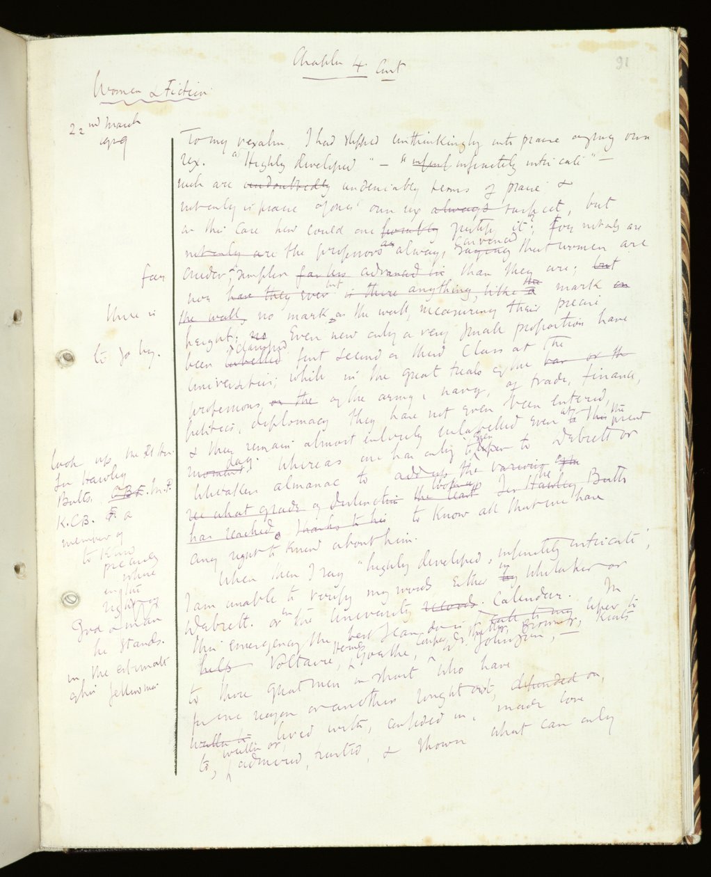 Ms 1-1942, S.91 Seite aus Frauen in der Fiktion, veröffentlicht als Ein eigenes Zimmer, 1929 (Tinte auf Papier) von Virginia Woolf