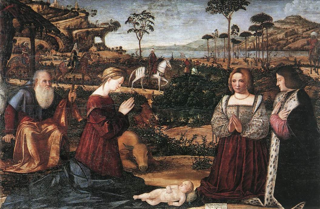 Heilige Familie mit zwei Stiftern von Vittore Carpaccio