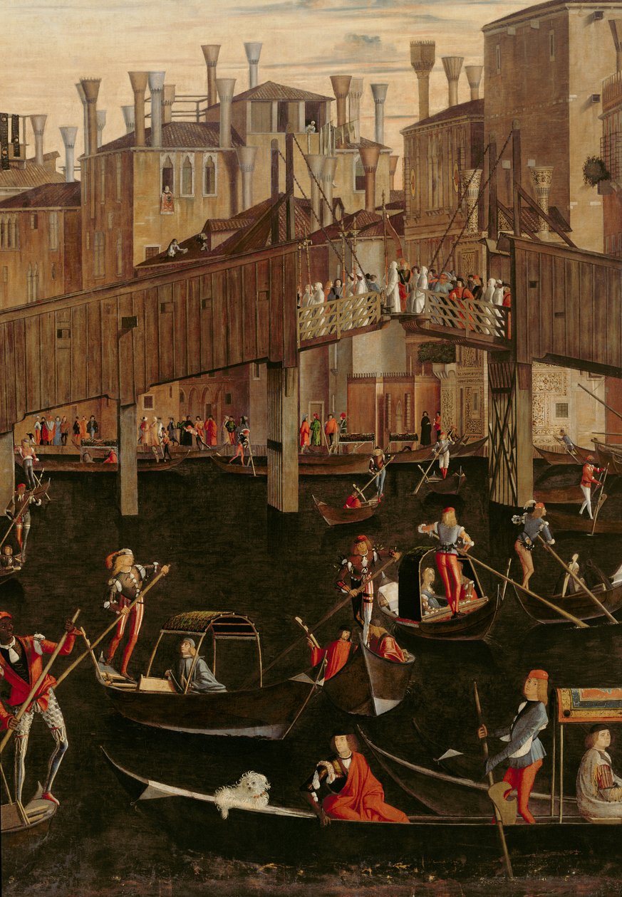 Holzbrücke Rialto, aus dem Wunder des wahren Kreuzes, 1494 (Detail) von Vittore Carpaccio