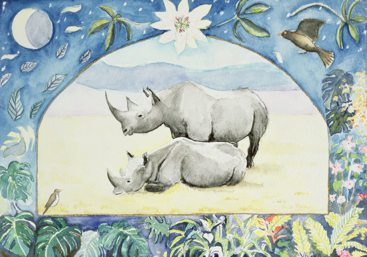 Nashorn (Februar aus einem Kalender) von Vivika Alexander