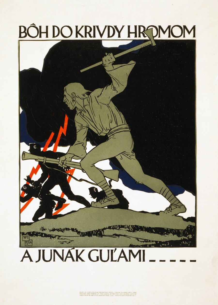 Rekrutierungsplakat für die tschechoslowakische Armee, veröffentlicht 1918 von Vojtch Preissig
