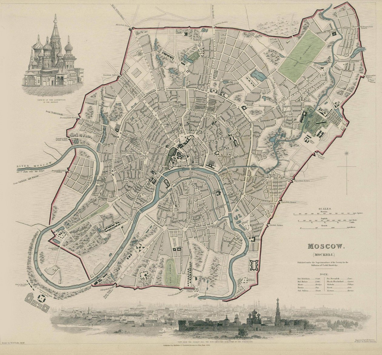 Karte von Moskau, 1836 von W.B. Clarke
